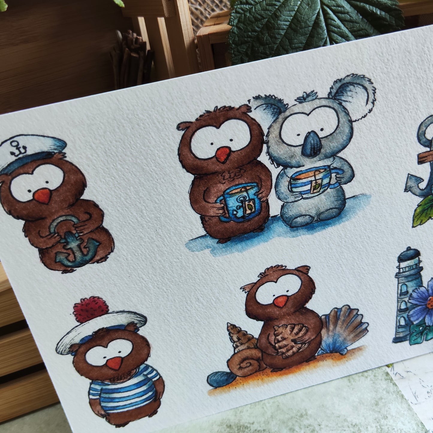 Affiche A5 Animaux Marins Mignons – Hiboux, Koala & Phare