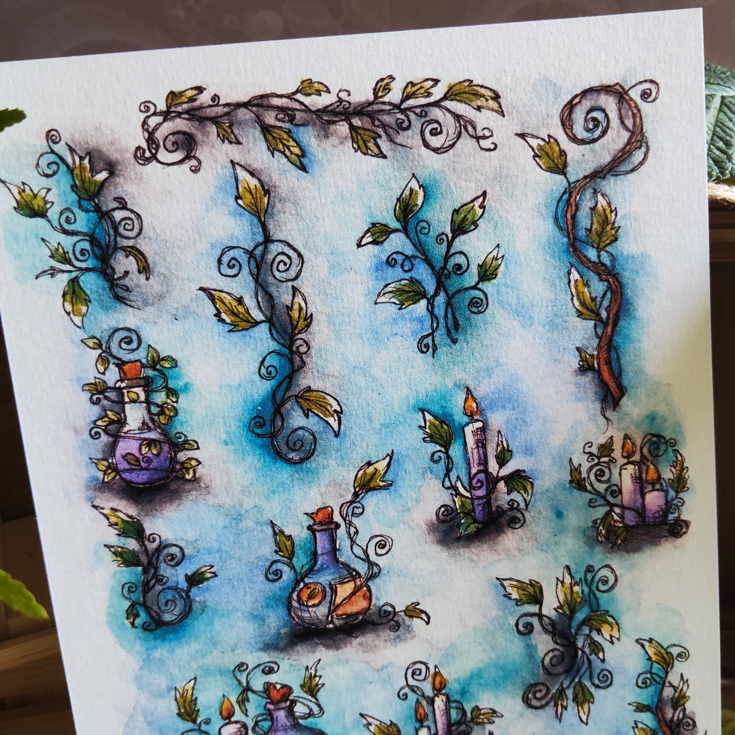 Affiche A5 Potions & Bougies – Ambiance Bleue Féérique