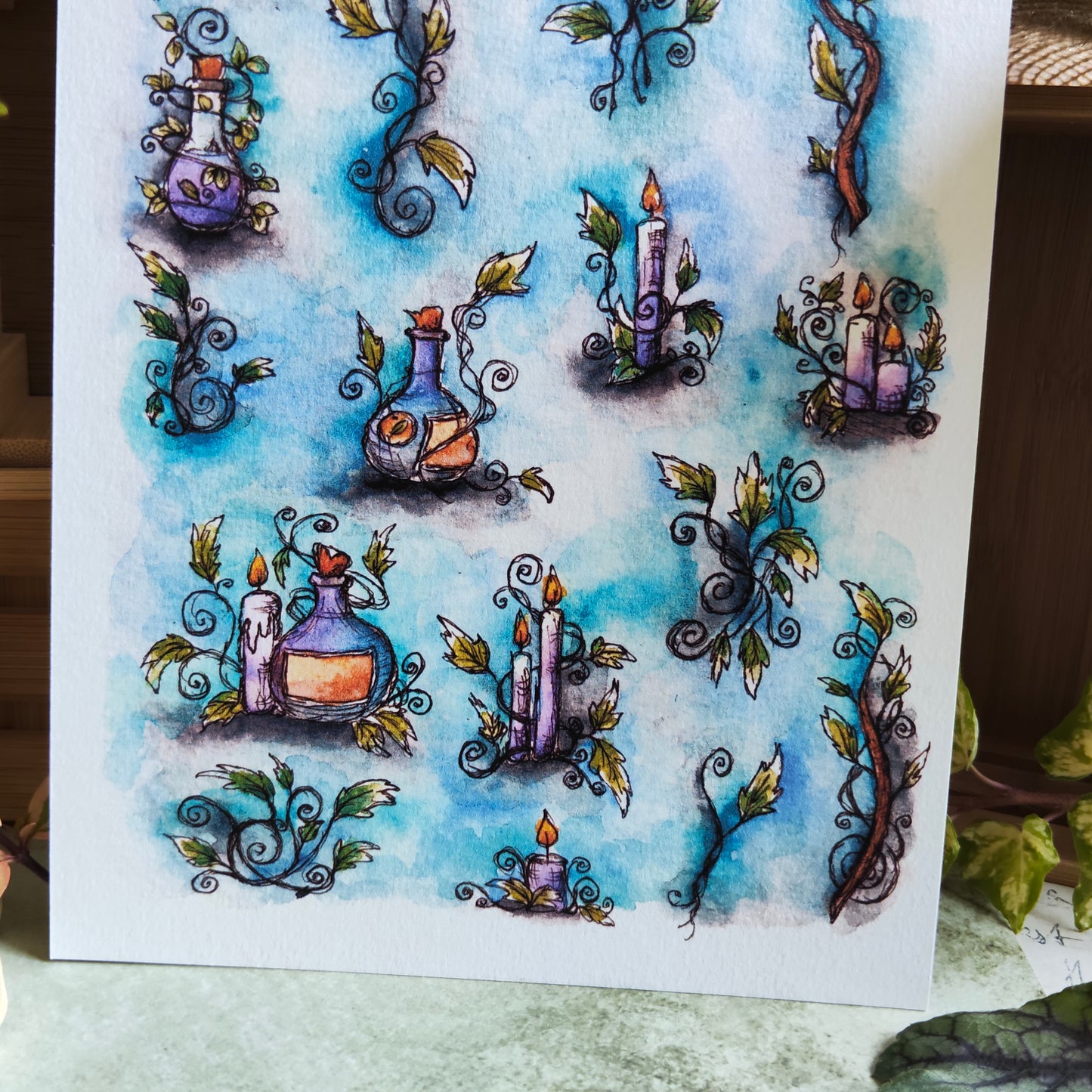 Affiche A5 Potions & Bougies – Ambiance Bleue Féérique