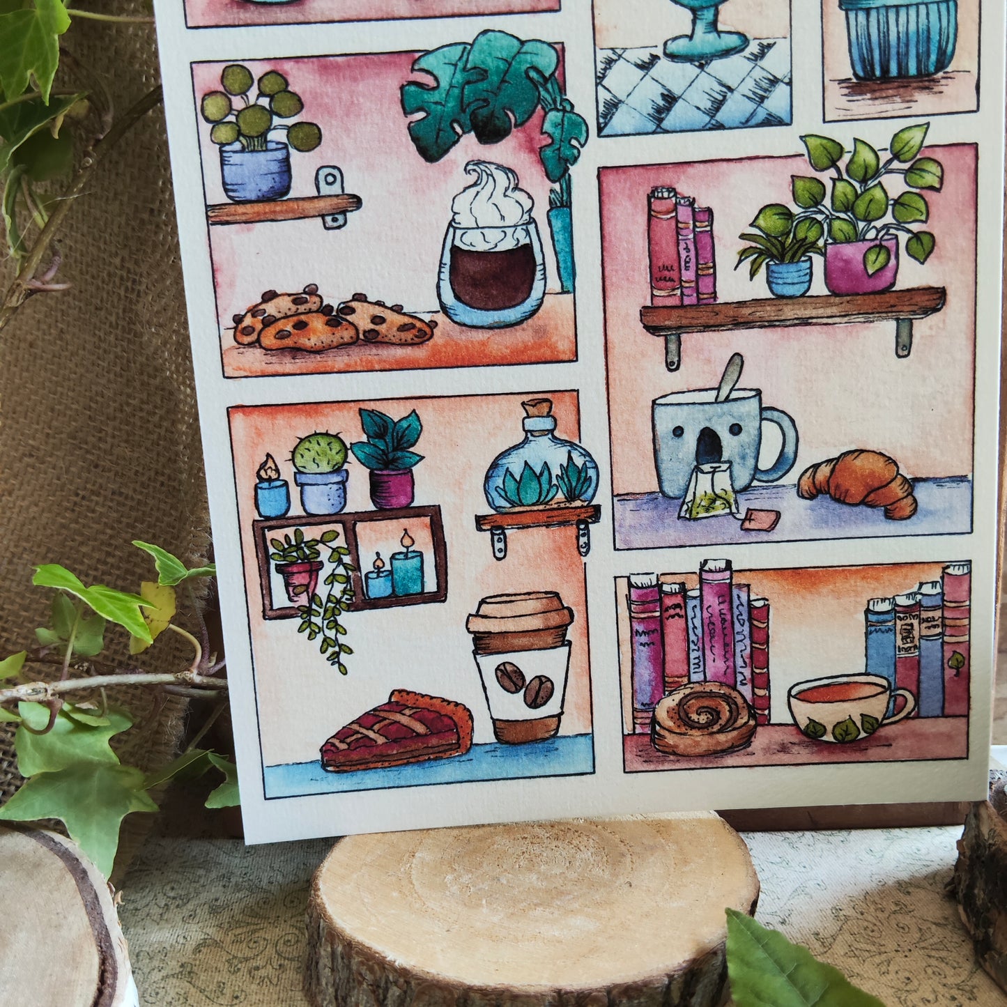 Affiche A5 Gourmandises et Plantes – Illustration Cuisine Douce, Aquarelle Vintage Pastel