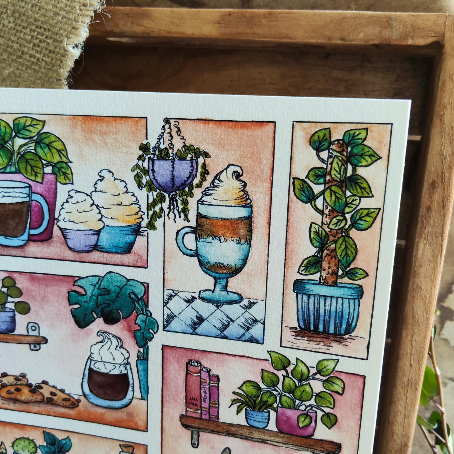 Affiche A5 Gourmandises et Plantes – Illustration Cuisine Douce, Aquarelle Vintage Pastel