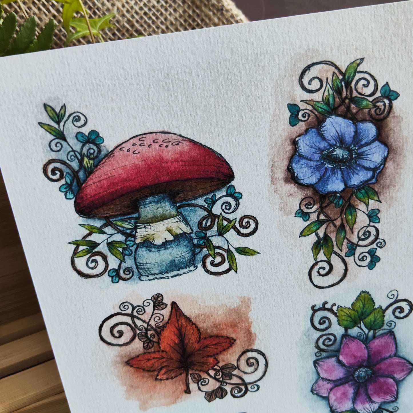 Affiche A5 Champignons & Fleurs Arabesques