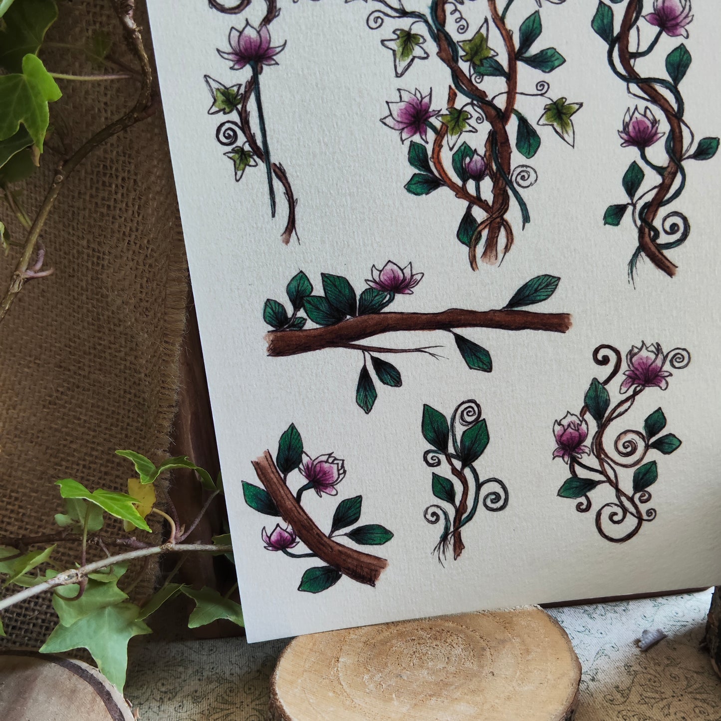 Affiche A5 – Lierre et Branche – Illustration florale Fleurs Magnolia