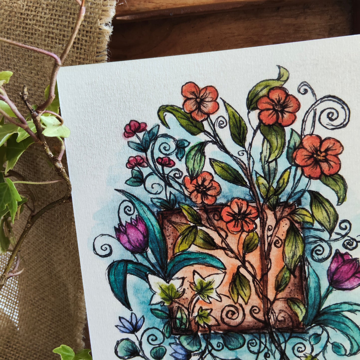 Affiche A5 – Cœur végétal – Illustration florale douce