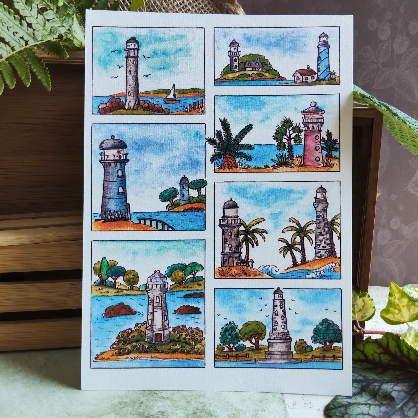 Affiche A5 Moodboard Phare – Paysage Marin Mer Bretagne