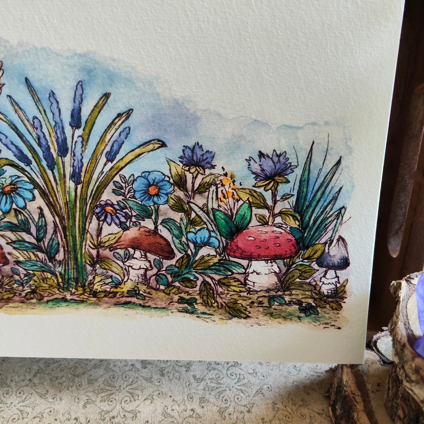 Affiche Aquarelle "Forêt de Champignons et Plantes Sauvages" - Illustration Nature Mystique