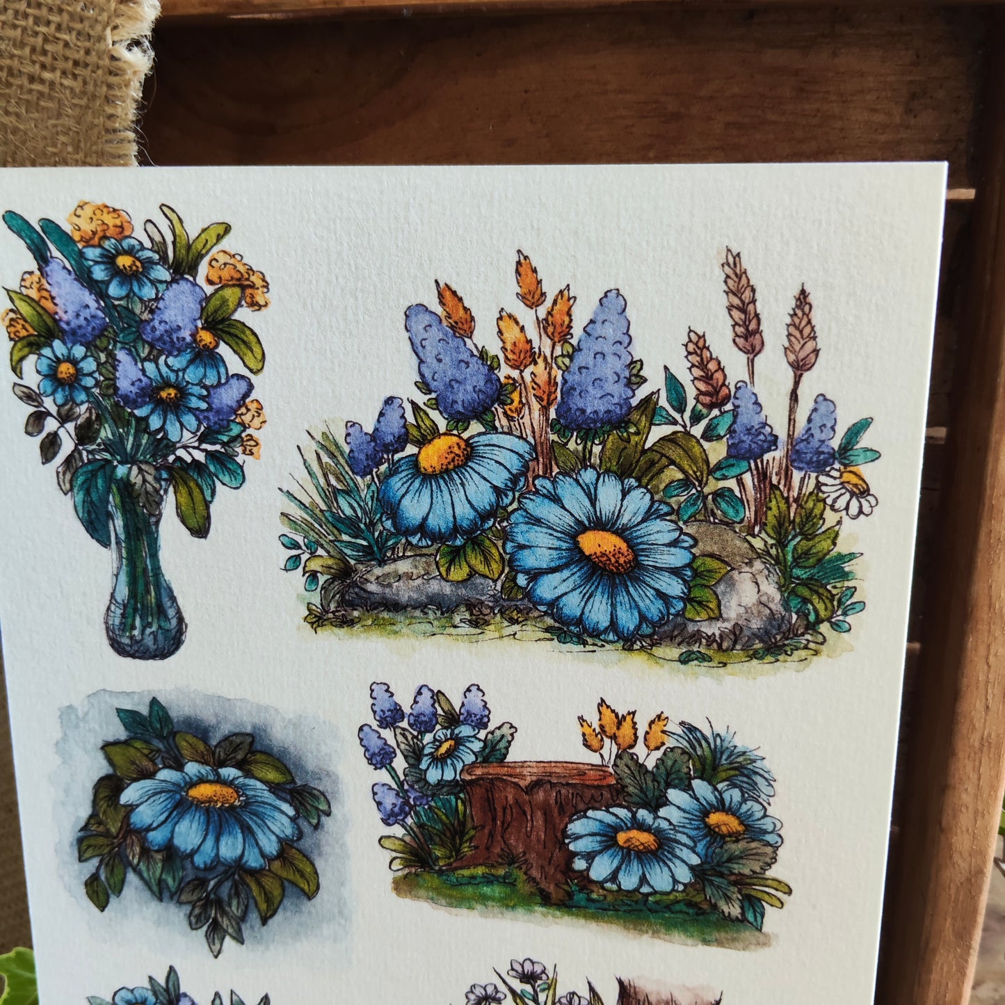 Affiche A5 Fleurs des Bois – Illustration Aquarelle, Fleurs Bleues et Violettes, Douceur Nature