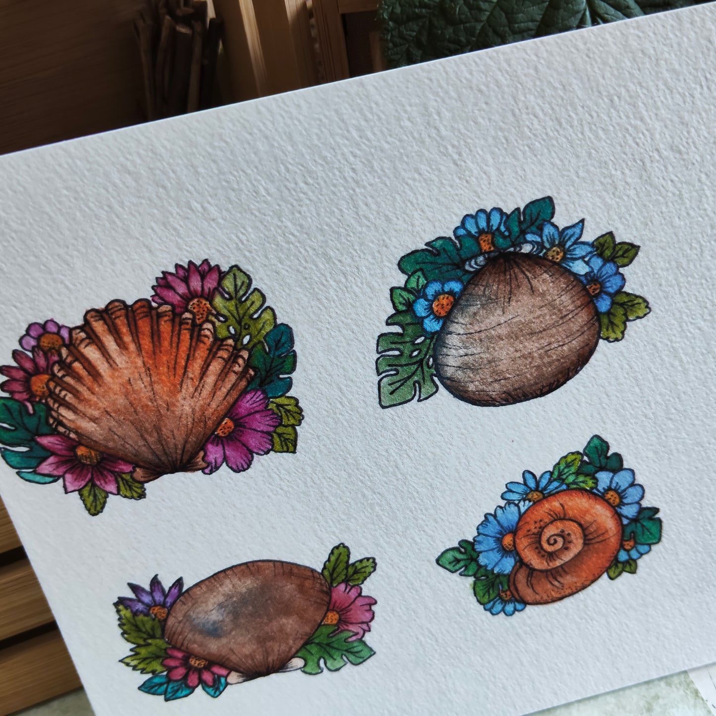Affiche A5 Coquillages et Fleurs – Plage et Été