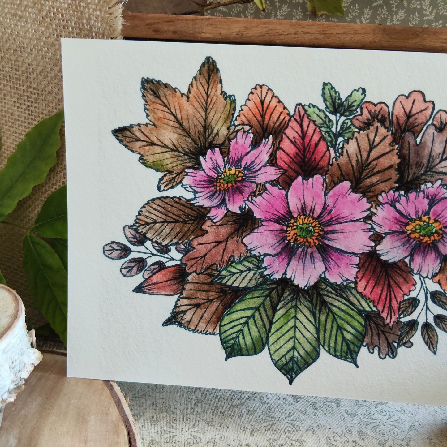 Affiche Aquarelle "Fleurs d’Automne" Anémone Japon - Illustration Botanique et Colorée