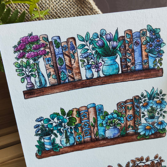 Affiche A5 Bibliothèque Botanique – Livres & Fleurs