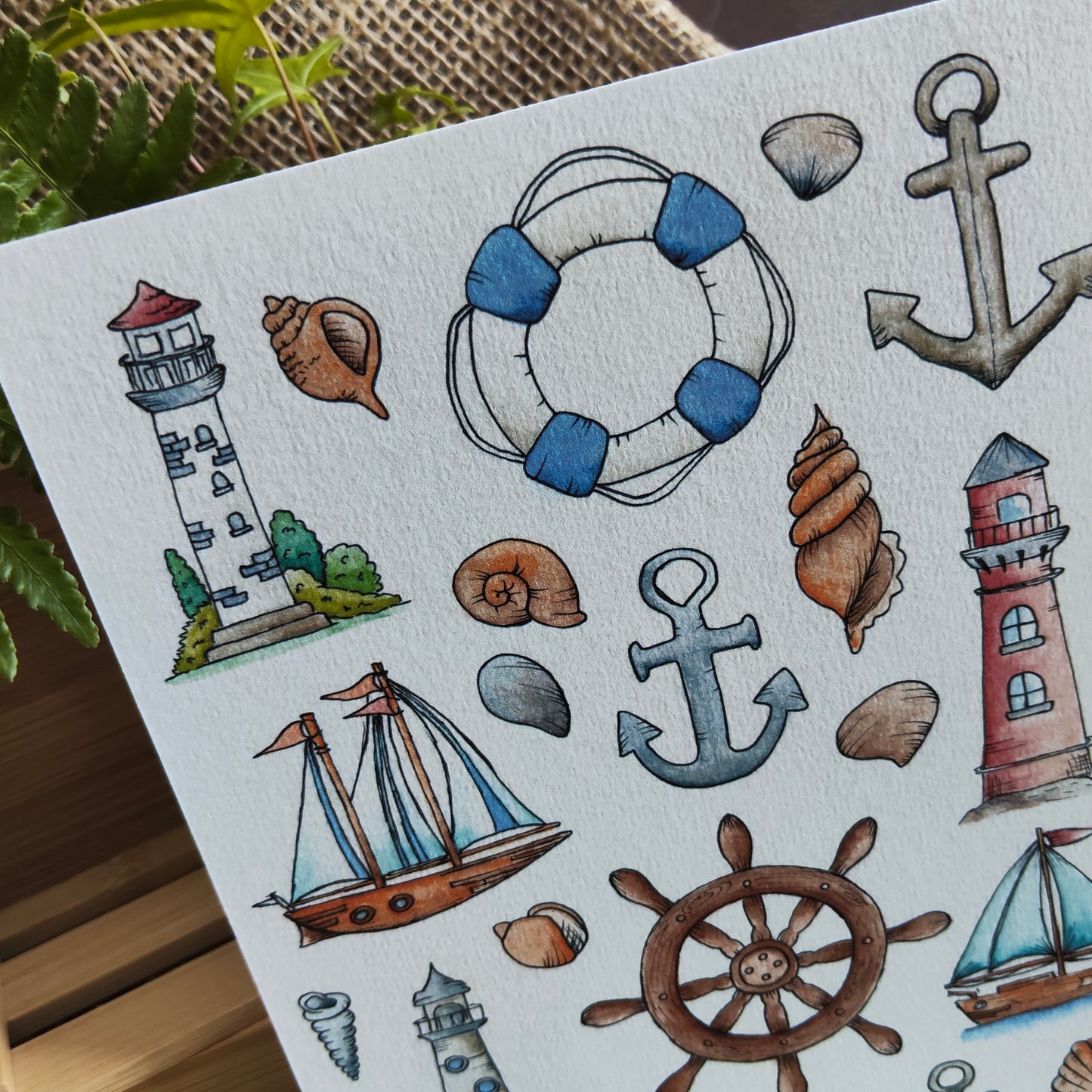 Affiche A5 Ancre, Phare et Bateau – Ambiance Marine