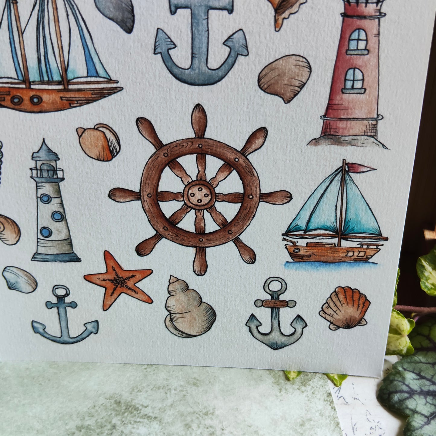 Affiche A5 Ancre, Phare et Bateau – Ambiance Marine