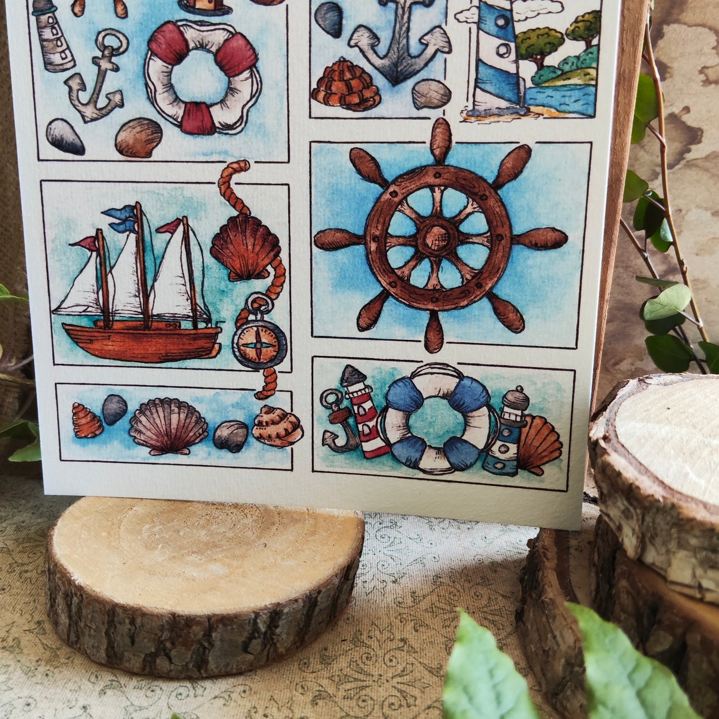 Affiche A5 Marine & Bateaux – Illustration Nautique à l’Aquarelle, Ambiance Océan