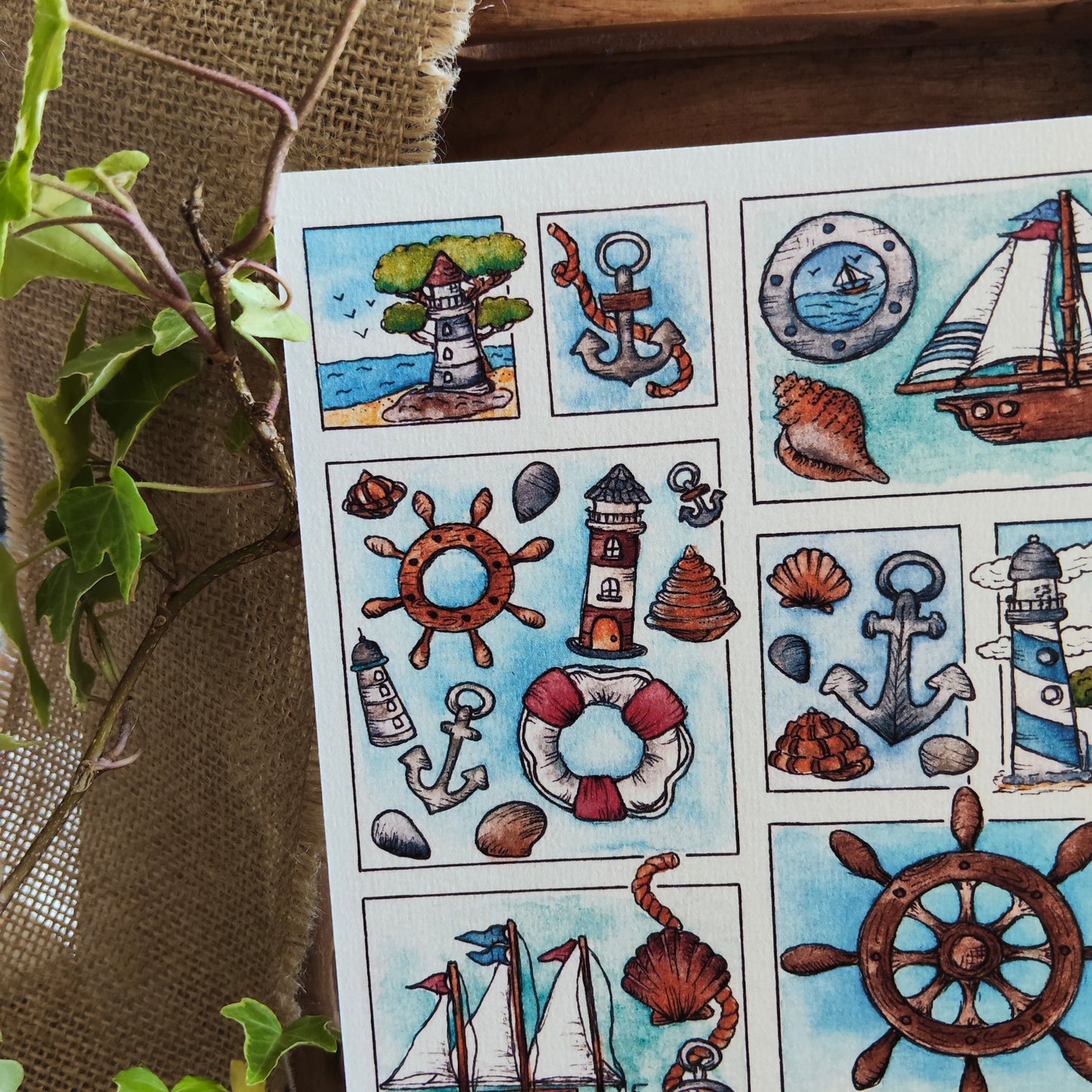 Affiche A5 Marine & Bateaux – Illustration Nautique à l’Aquarelle, Ambiance Océan