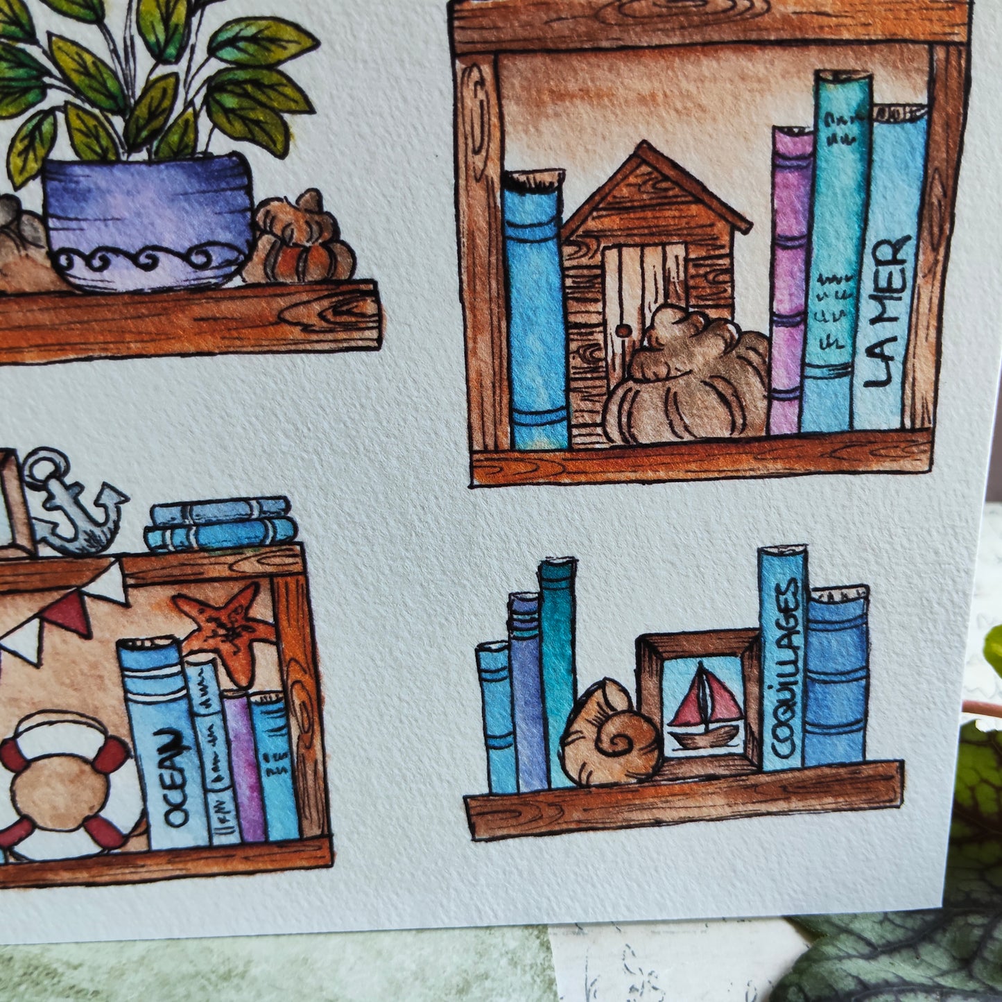 Affiche A5 Bibliothèque Marine – Livres & Trésors
