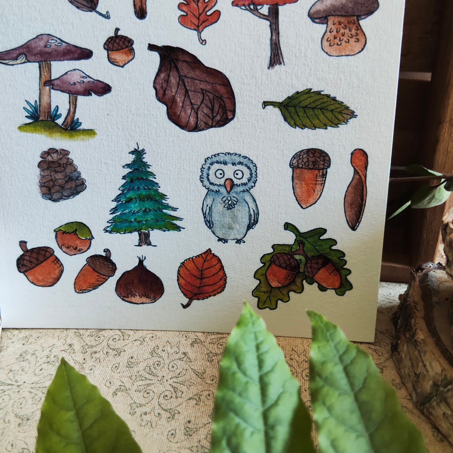 Affiche A5 – Balade en forêt – Illustration nature champignons et animaux mignons