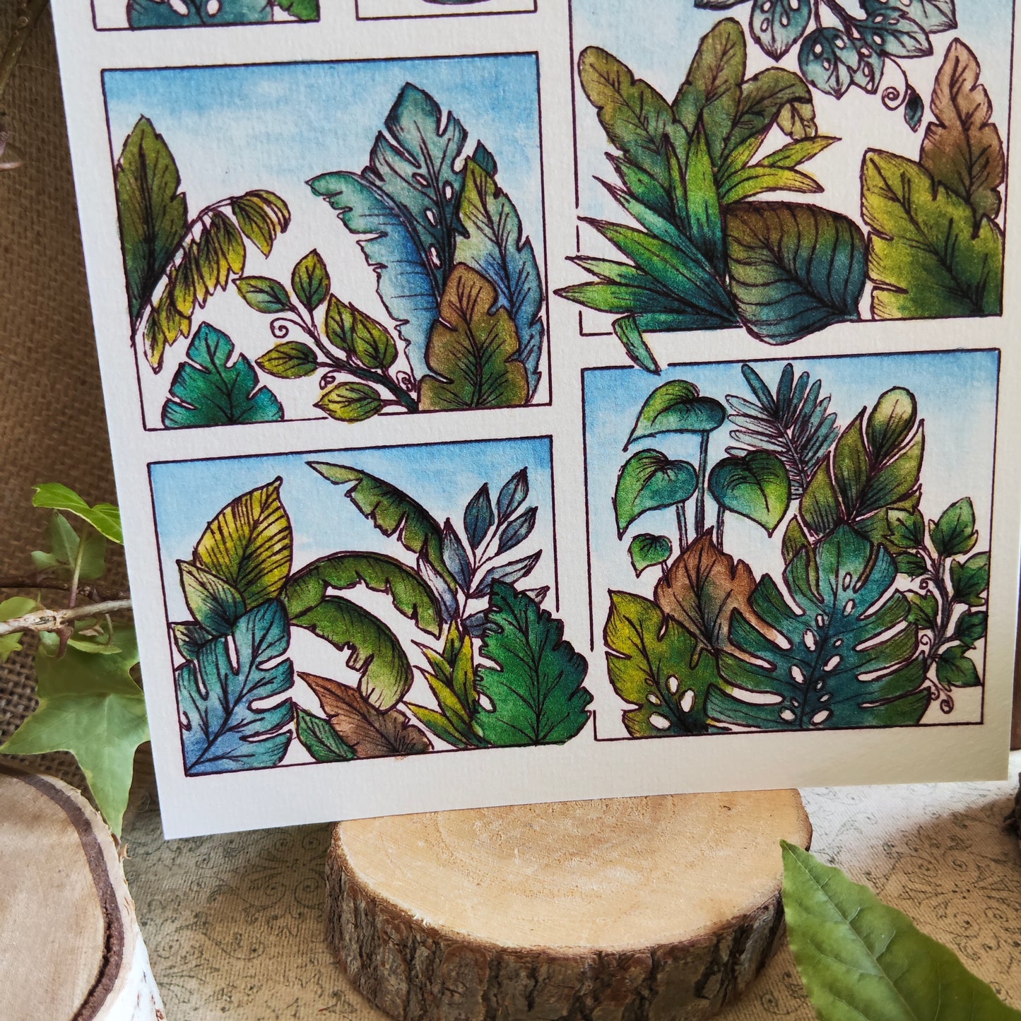 Affiche A5 Feuillages Tropicaux – Illustration Nature Verte, Jungle Douce, Impression Aquarelle