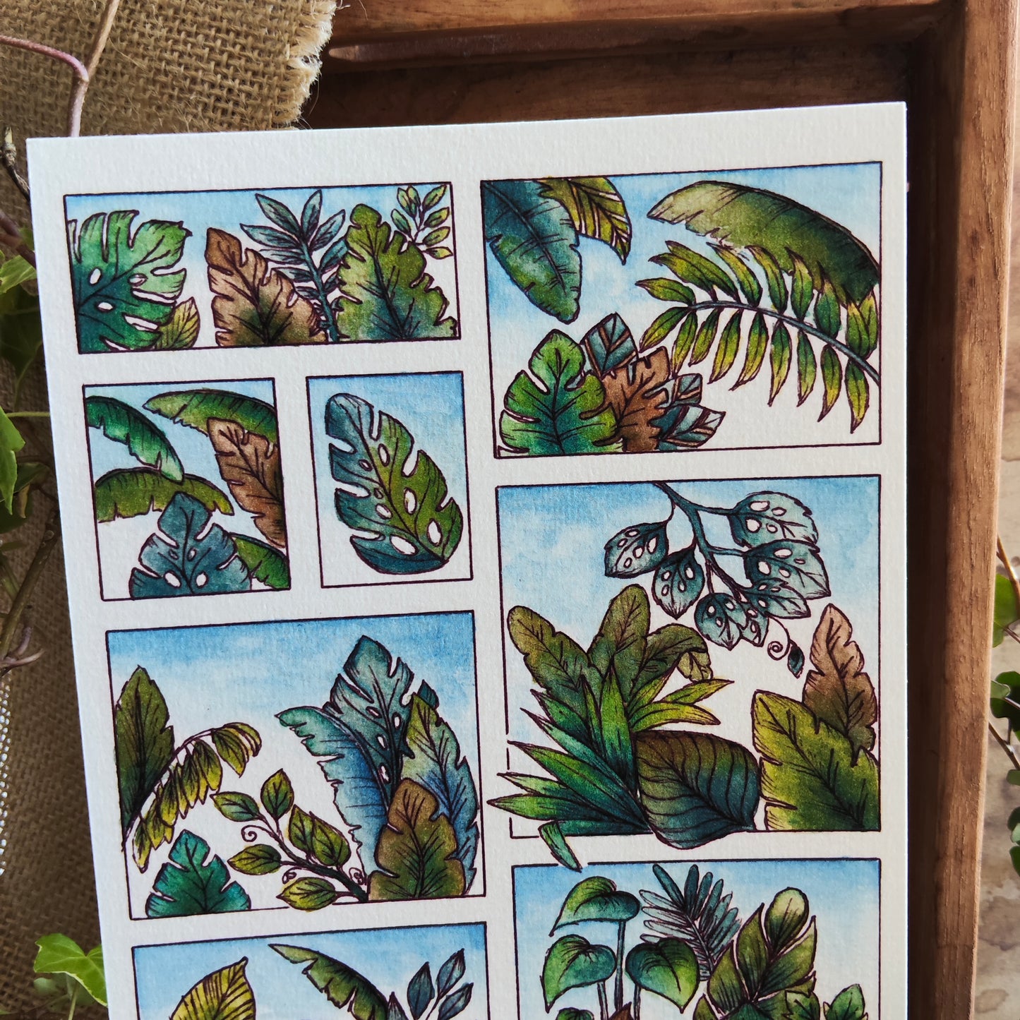 Affiche A5 Feuillages Tropicaux – Illustration Nature Verte, Jungle Douce, Impression Aquarelle