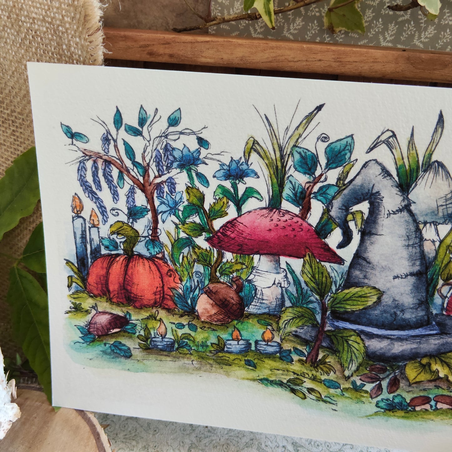 Affiche Aquarelle "Forêt Magique et Chapeau de Sorcière" - Illustration Féérique