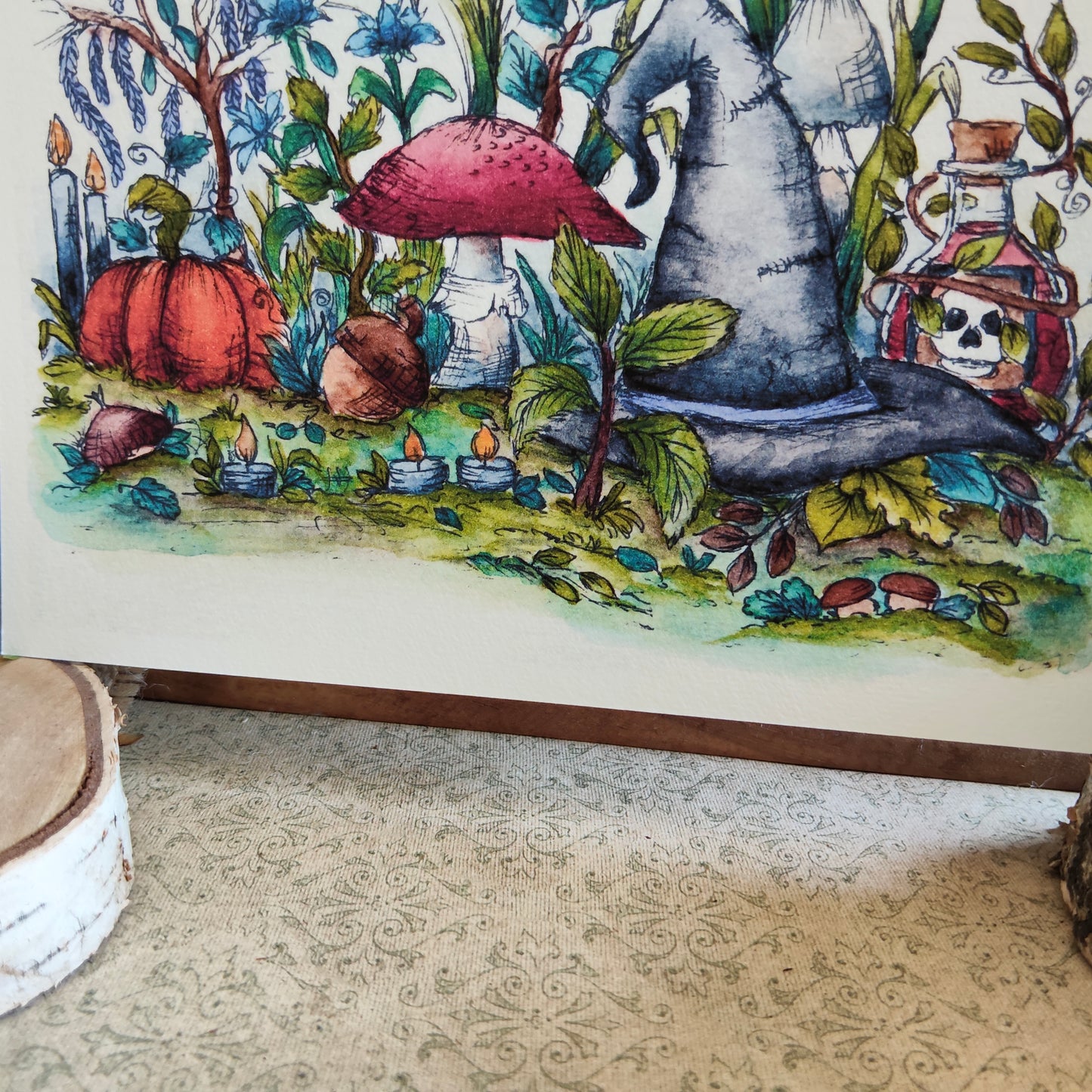 Affiche Aquarelle "Forêt Magique et Chapeau de Sorcière" - Illustration Féérique