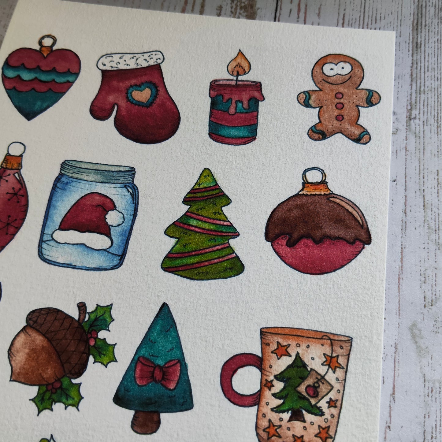 Affiche A5 Motifs de Noël Boule Sapin Pain d'épice Hiver