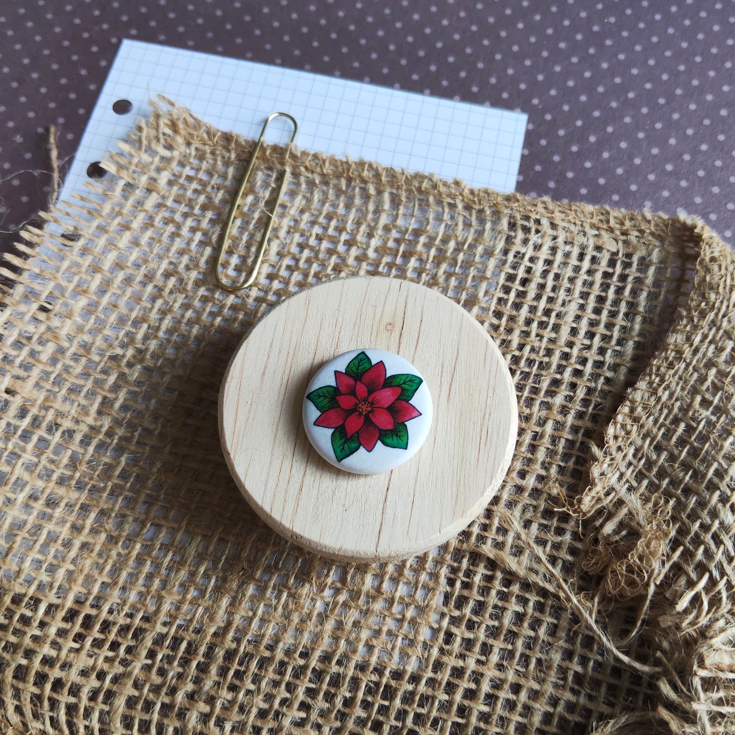 Badge Fleur de Noël Poinsettia Saison Hiver Nature