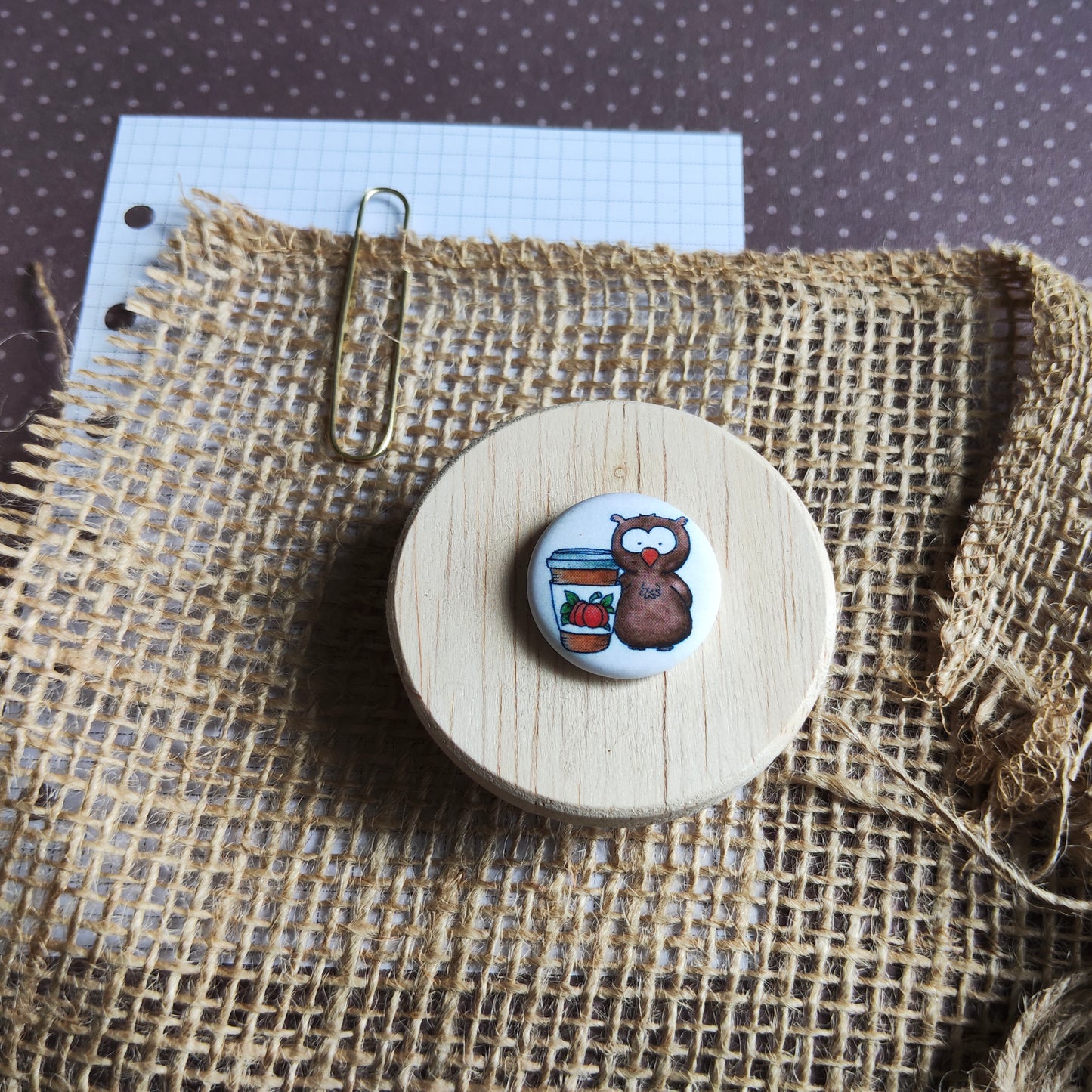 Badge Oiseau Hibou Animal Mignon Boisson Chaude Café Citrouille