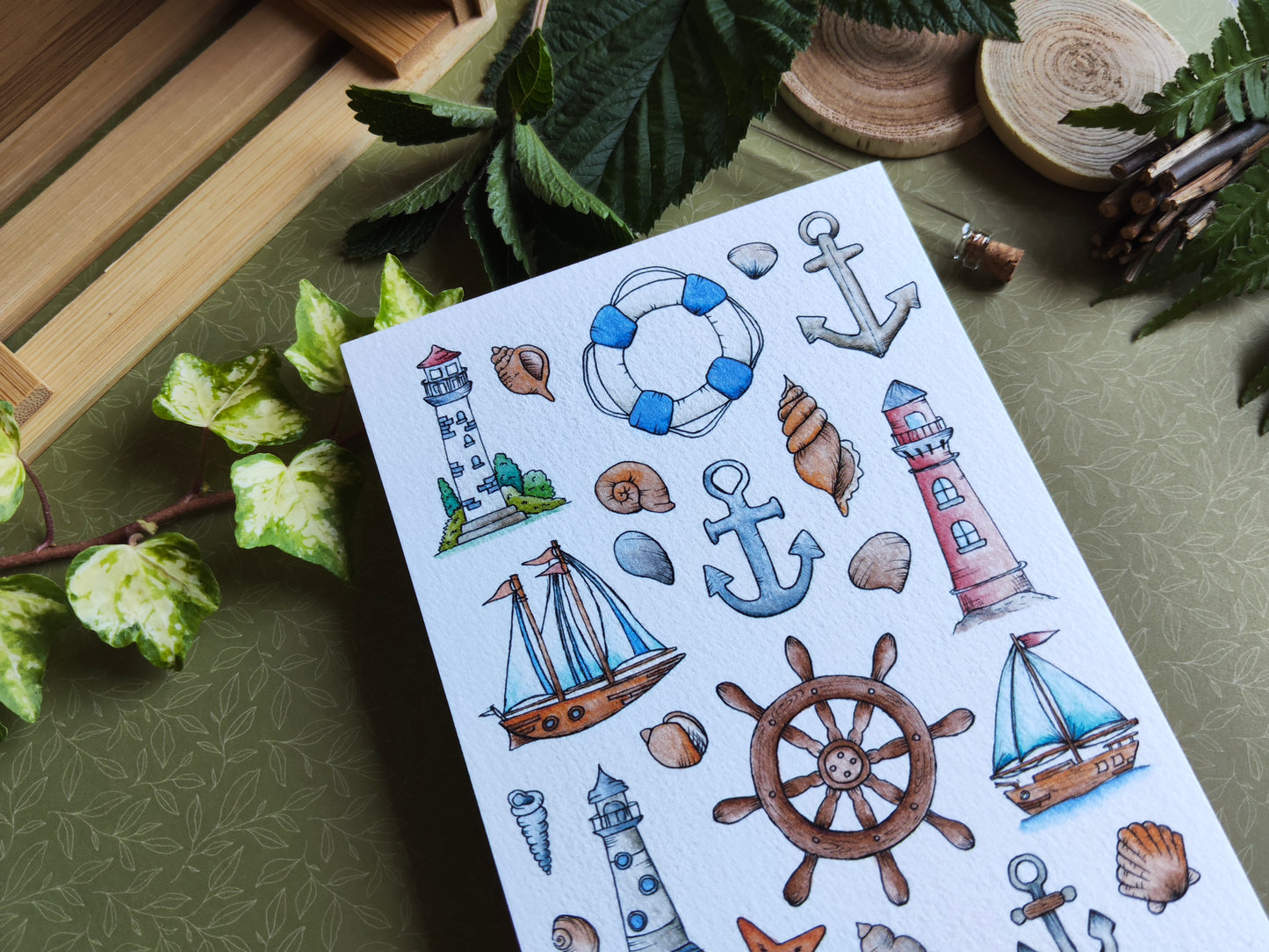 Carte Aquarelle Marin Bord de Mer Vintage