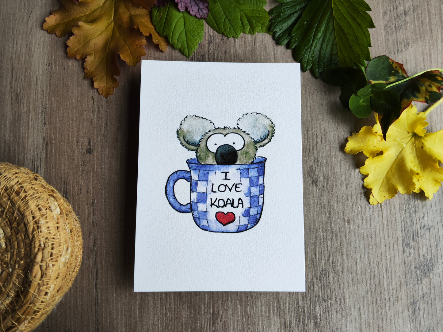 Carte koala mignon dans une tasse – Illustration imprimée A6 - Animal Aquarelle