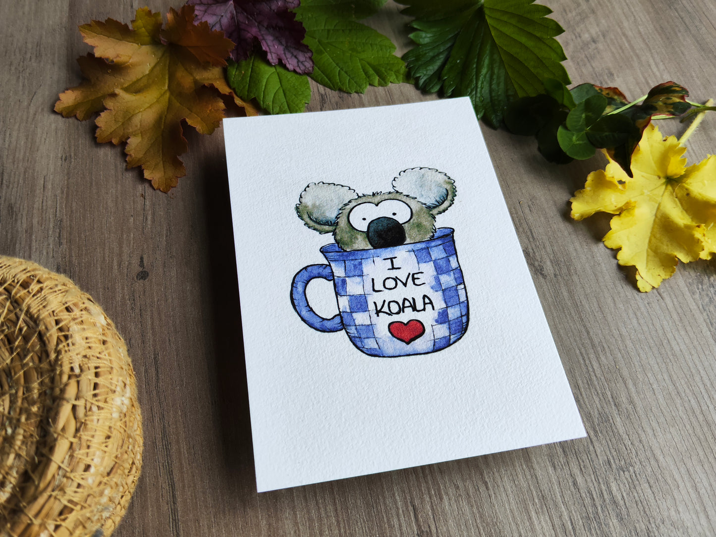 Carte koala mignon dans une tasse – Illustration imprimée A6 - Animal Aquarelle