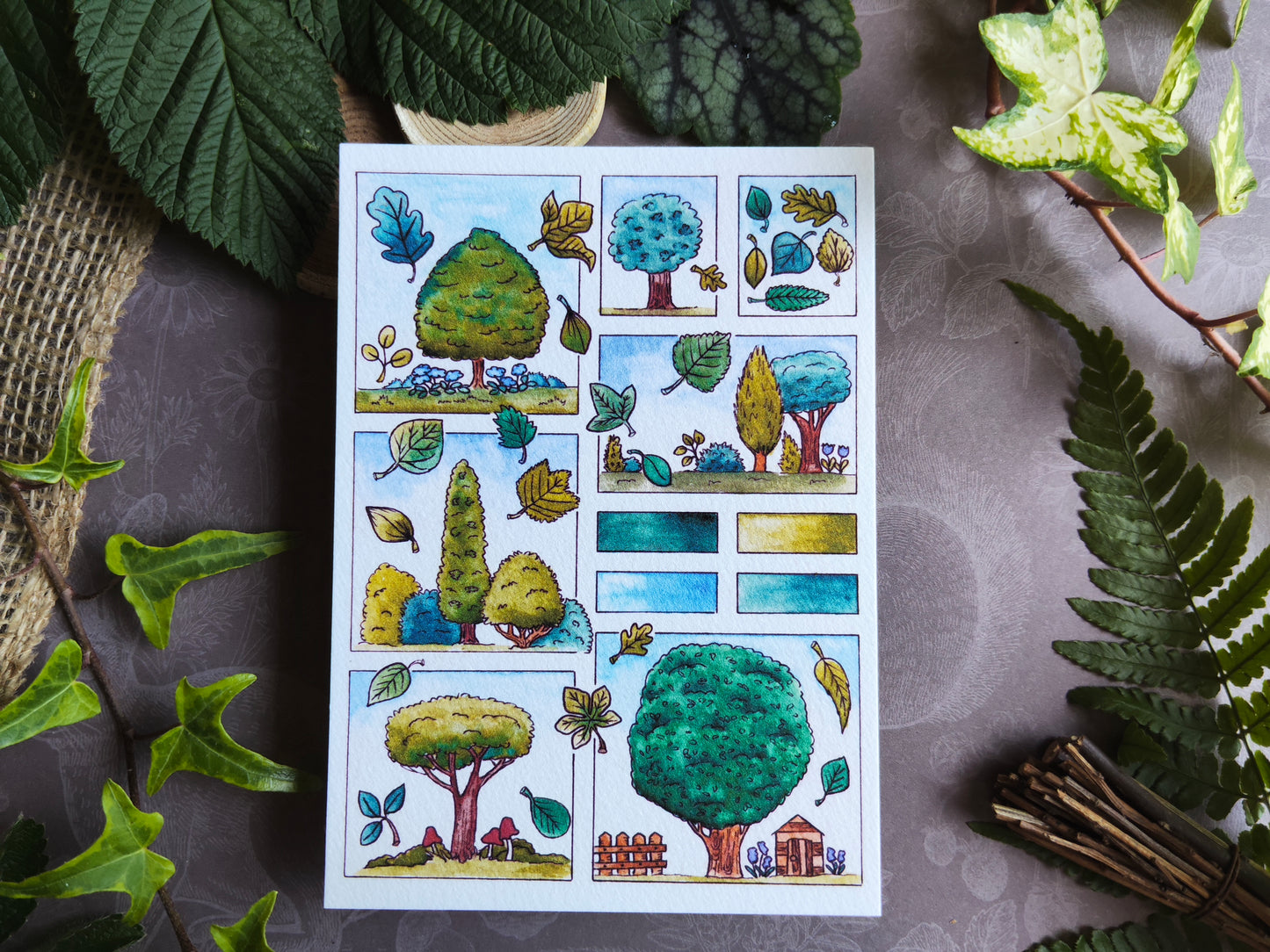 Carte Moodboard Arbres – Forêt, Feuilles et Teintes Végétales
