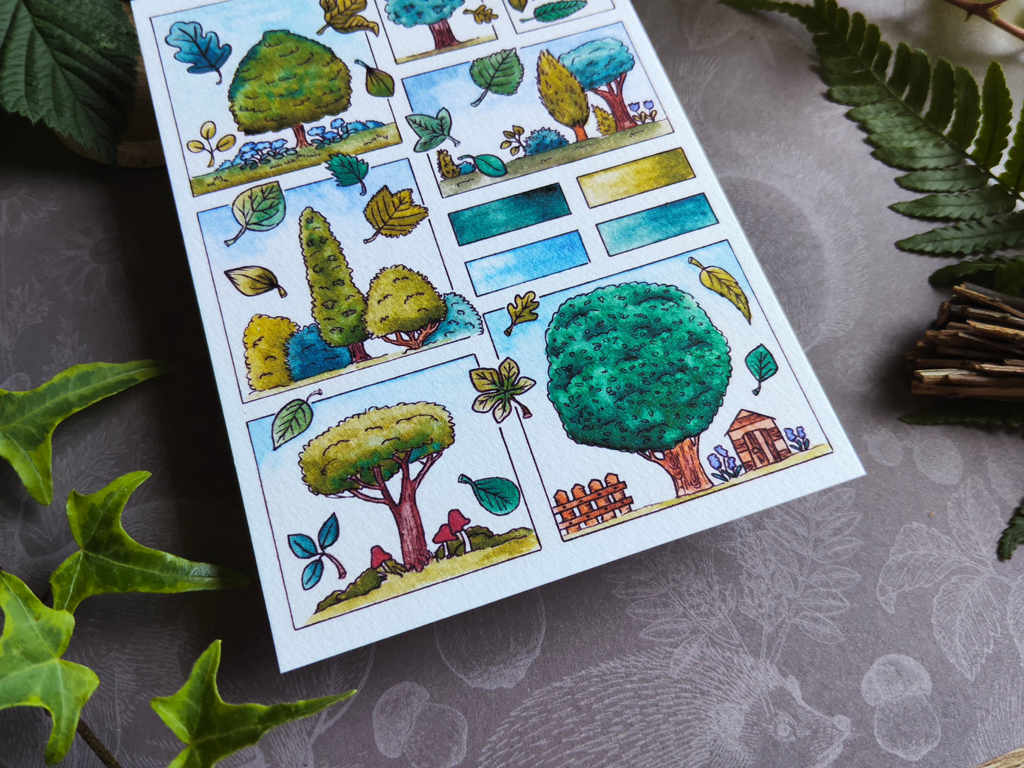 Carte Moodboard Arbres – Forêt, Feuilles et Teintes Végétales