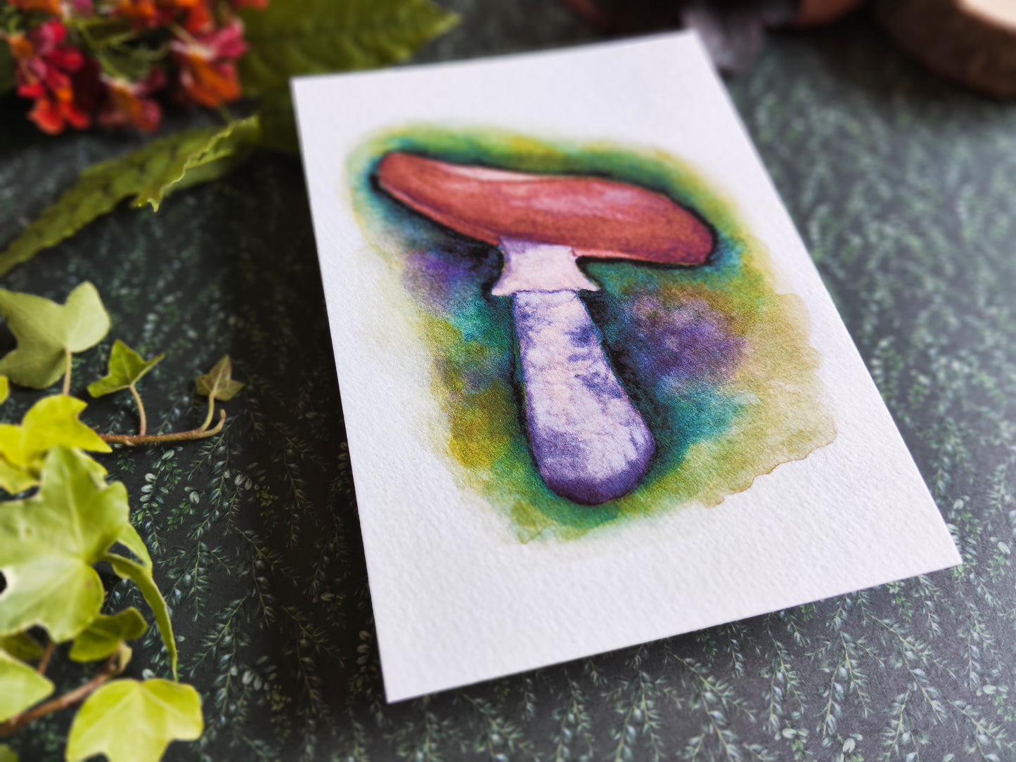 Carte Champignon – Illustration botanique à l’aquarelle