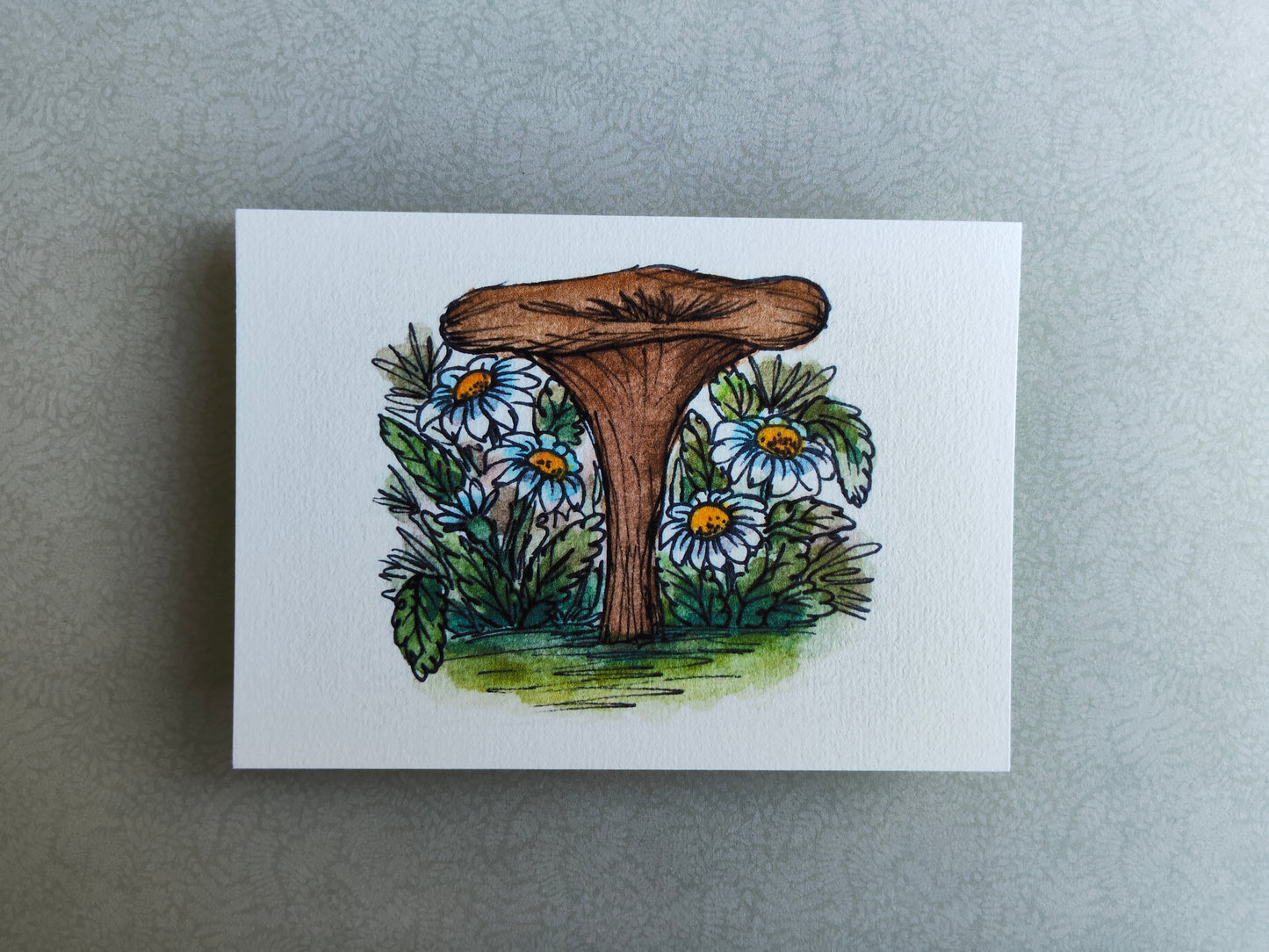 Carte Champignon Fleurs Marguerite – Illustration Jardin à l’aquarelle