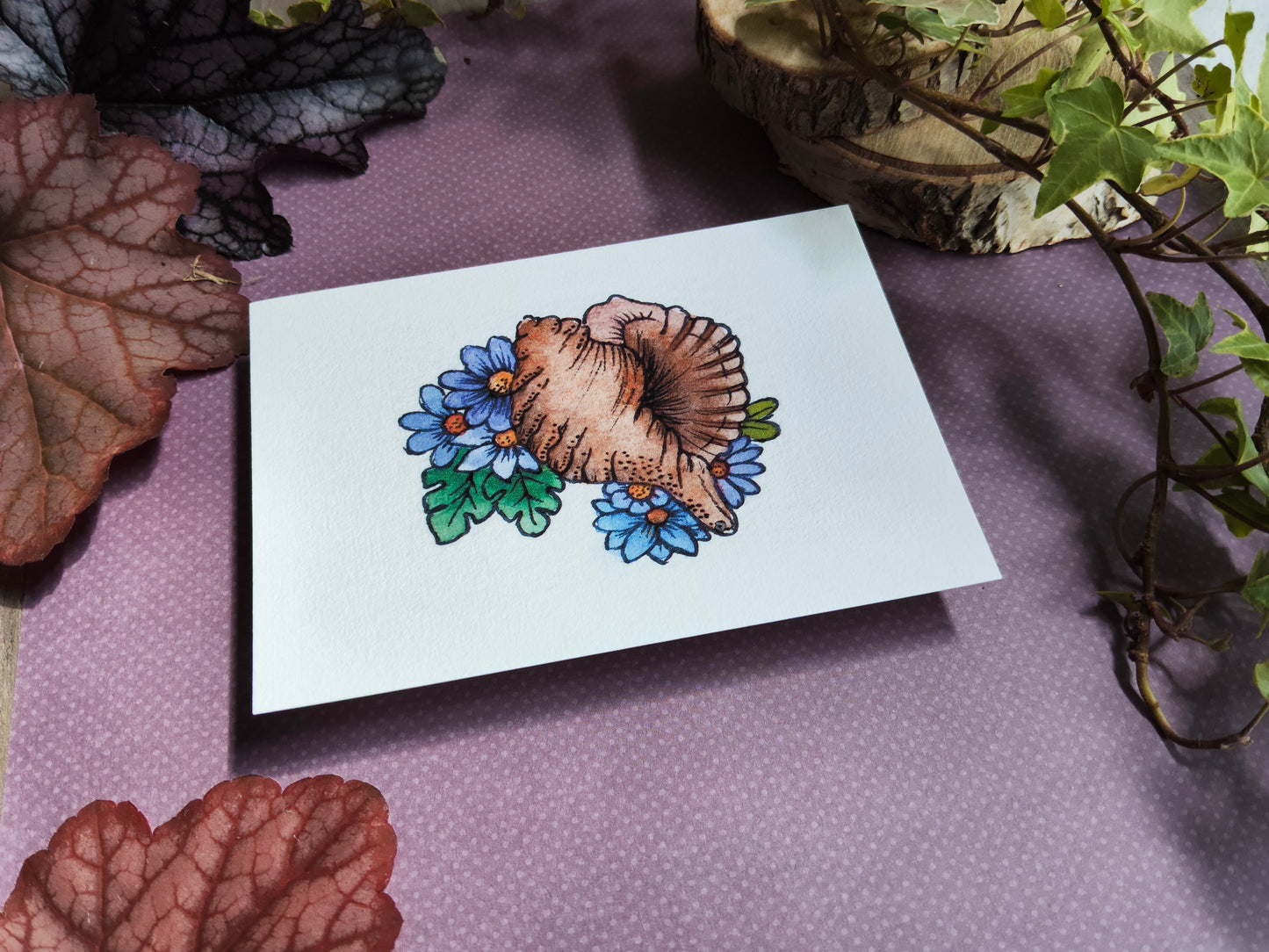 Carte Coquillage et Fleurs Bleues – Illustration Marine