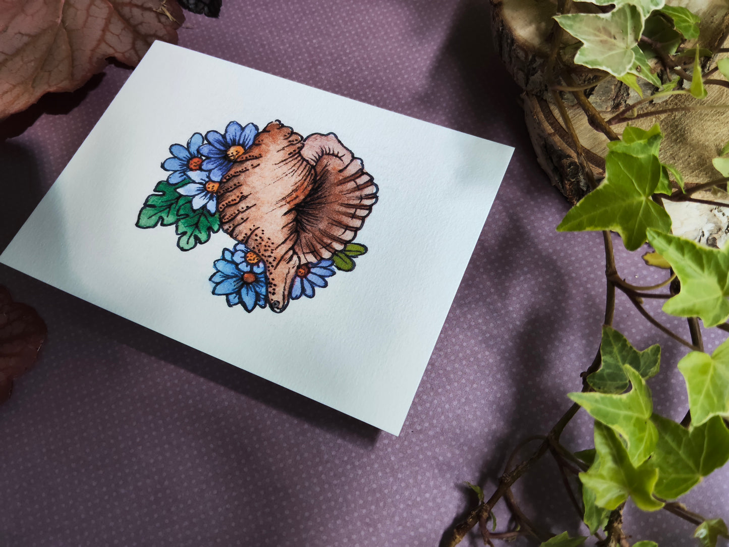 Carte Coquillage et Fleurs Bleues – Illustration Marine