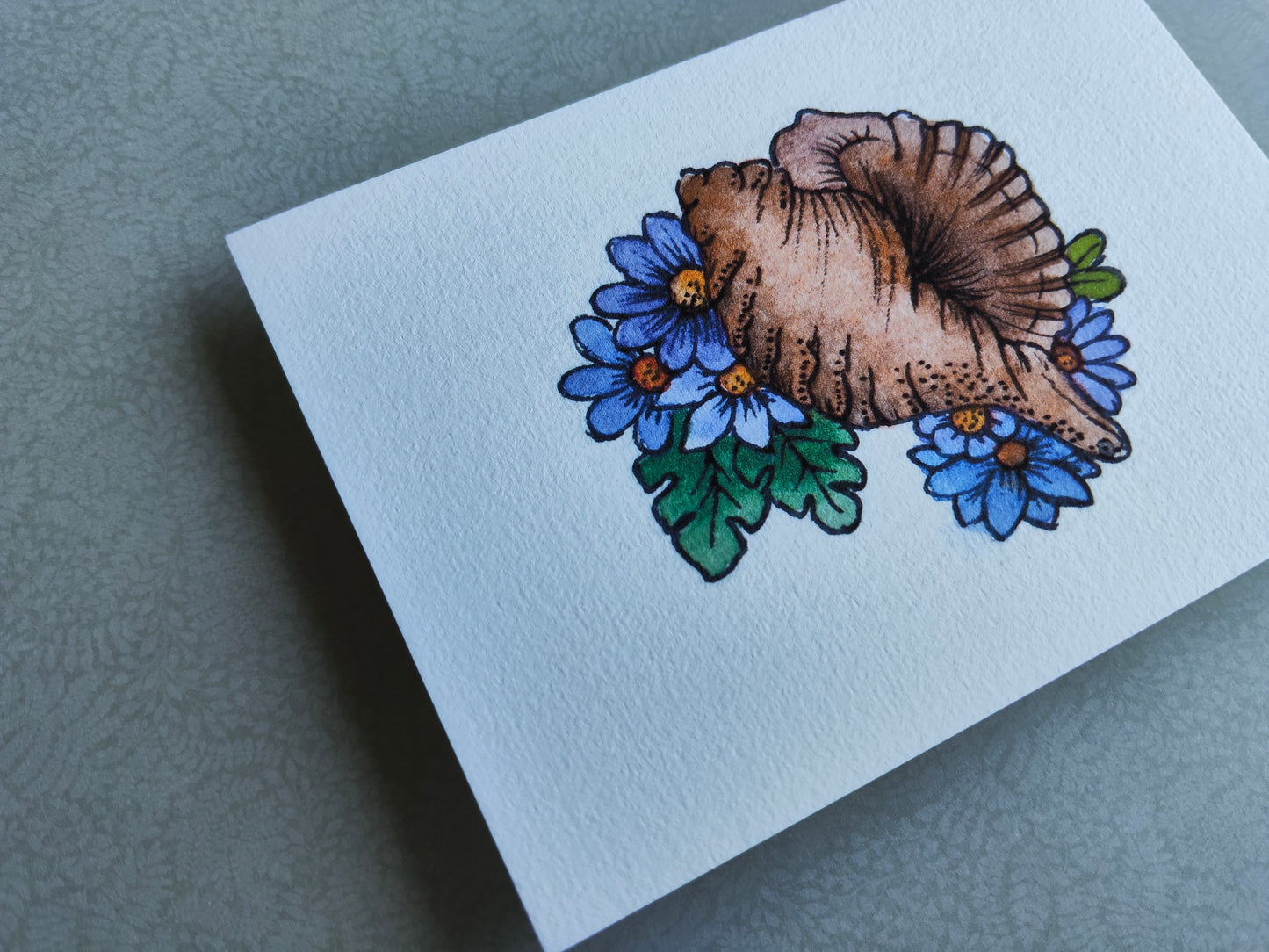 Carte Coquillage et Fleurs Bleues – Illustration Marine