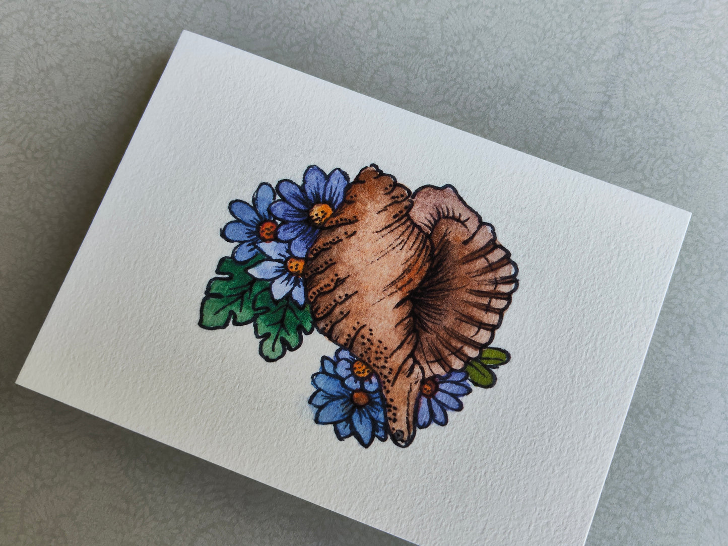 Carte Coquillage et Fleurs Bleues – Illustration Marine