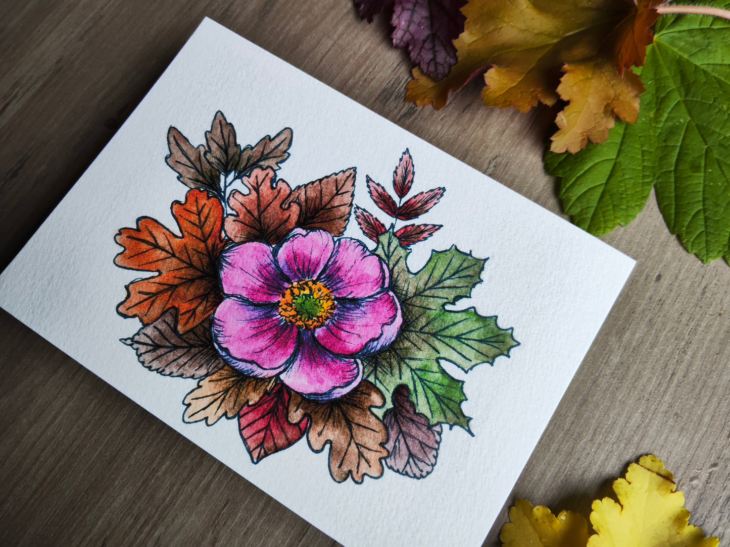 Carte A5 – Anémone du Japon à l’aquarelle – Illustration florale automnale