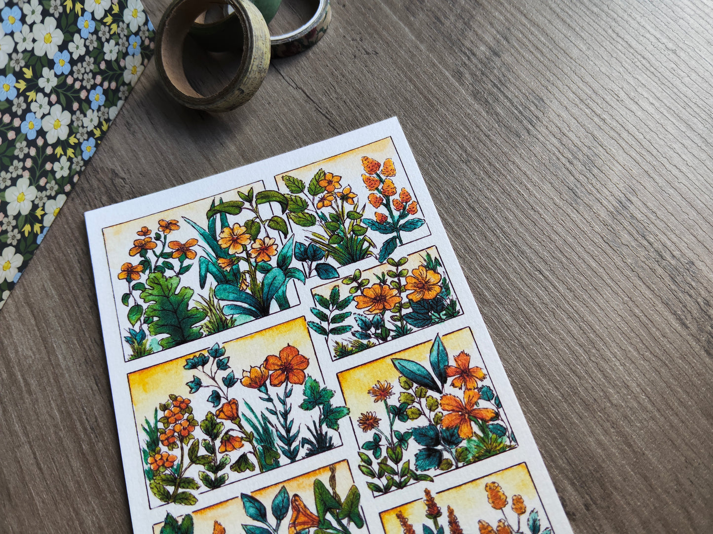 Carte illustrée A6 – Fleurs sauvages à l’aquarelle – Impression fine sur papier 300g - Fleurs Jaune