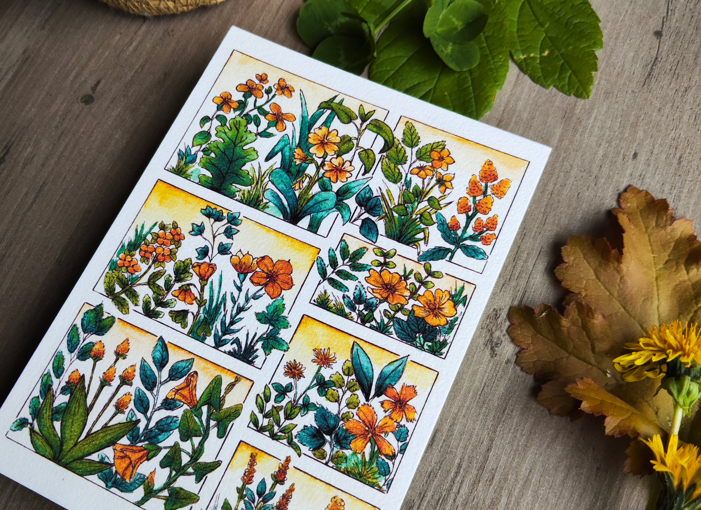 Carte illustrée A6 – Fleurs sauvages à l’aquarelle – Impression fine sur papier 300g - Fleurs Jaune