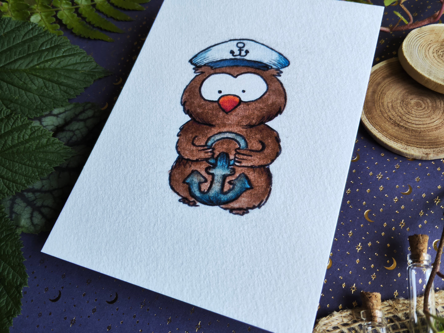Carte Hibou Marin Rigolo – Illustration Animaux Marins