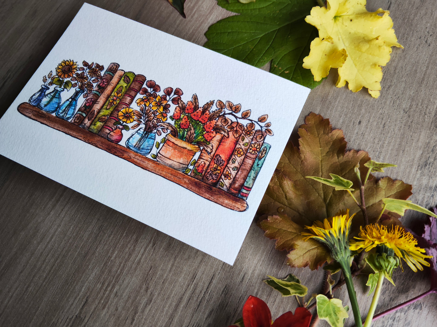 Carte A6 – Illustration florale automnale à l’aquarelle – Fleurs jaunes et orangées
