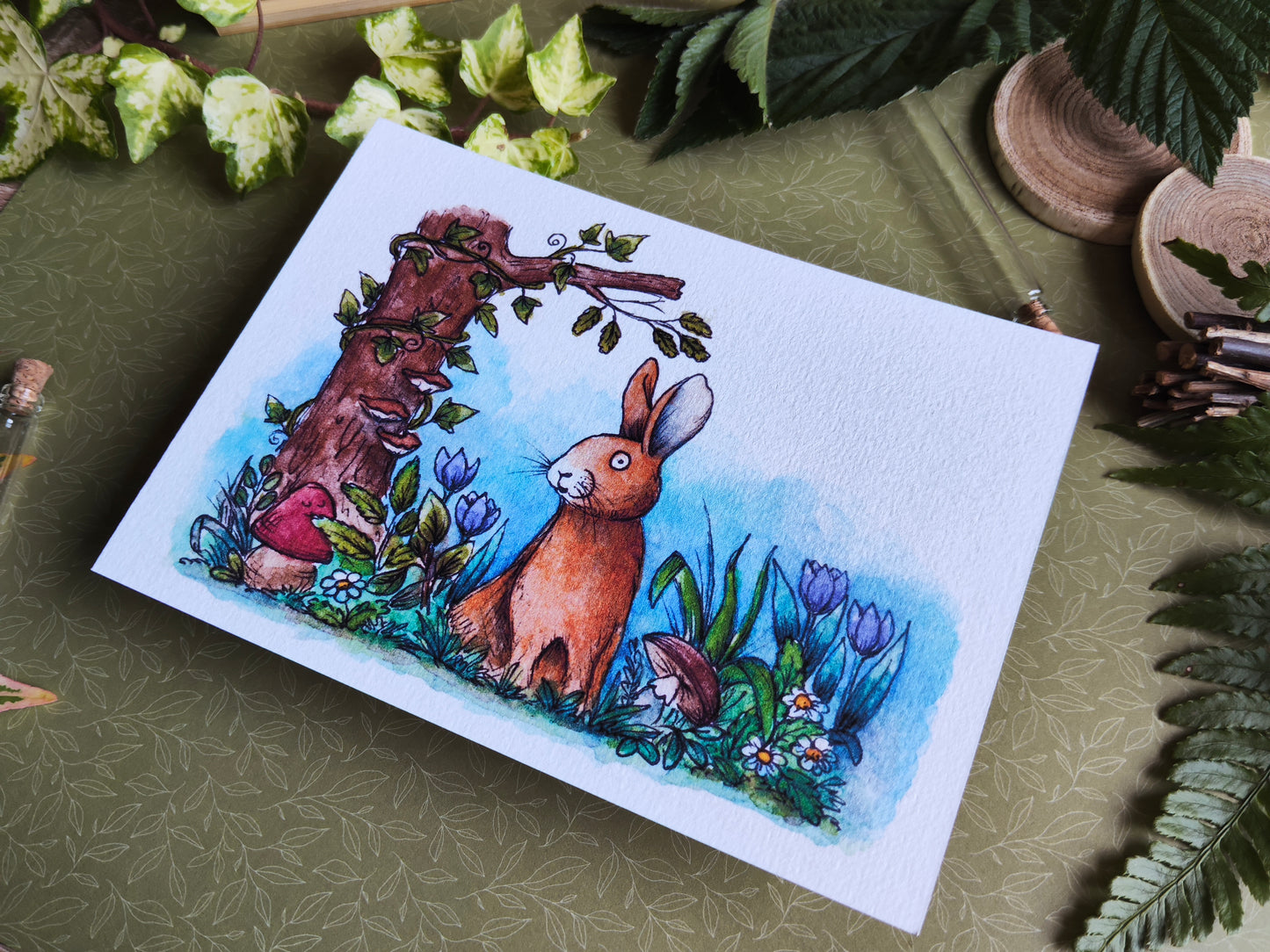 Carte Lapin et Fleurs Printanières – Illustration Douce de Saison