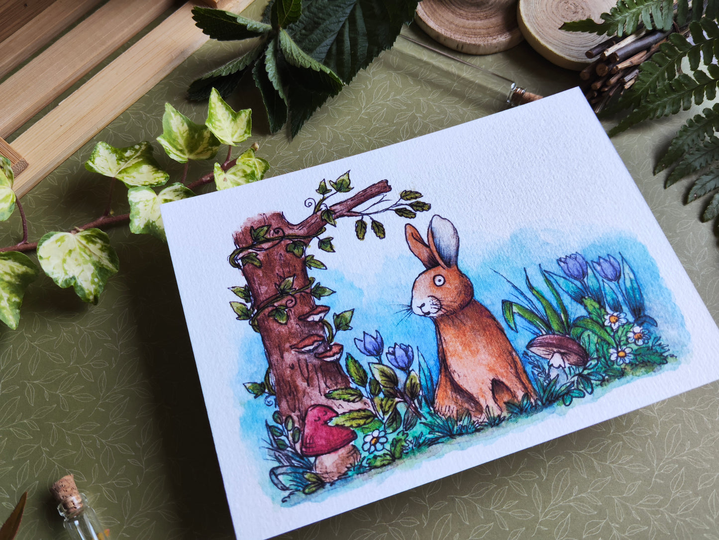 Carte Lapin et Fleurs Printanières – Illustration Douce de Saison