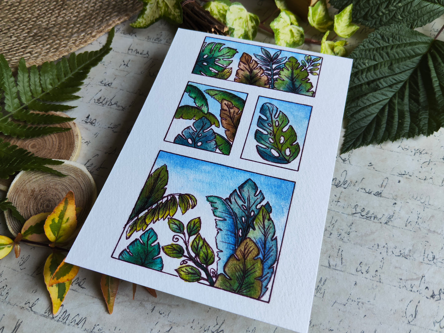 Carte Jungle Tropicale – Palmiers et Feuilles Vertes