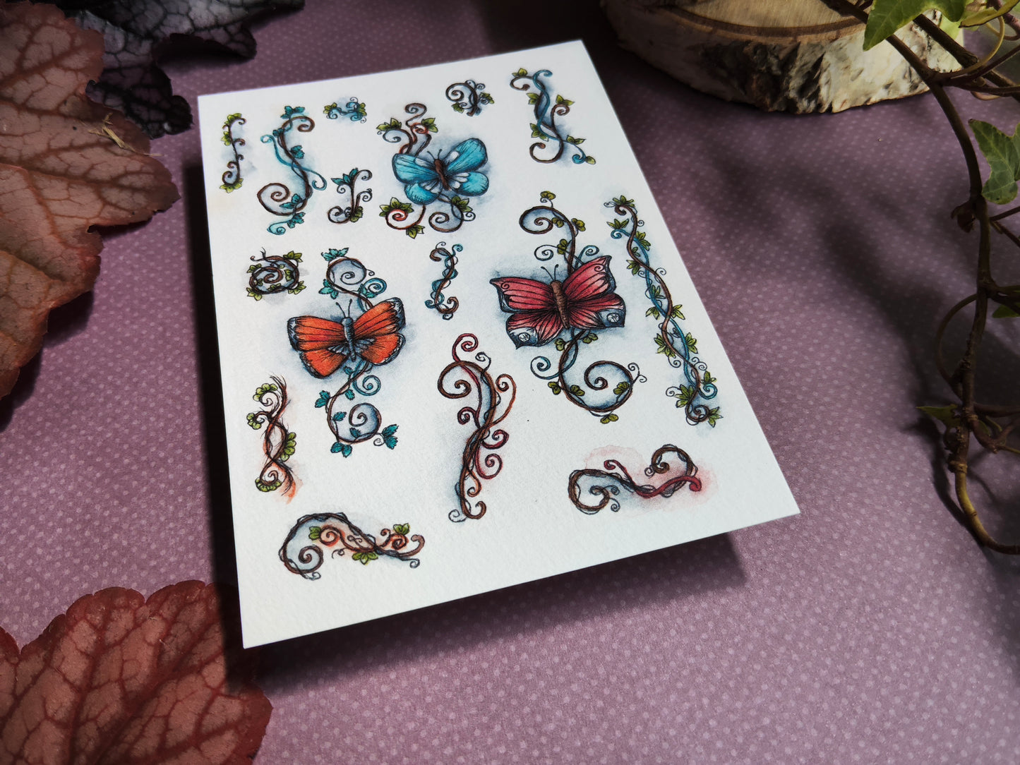 Carte Papillons et Arabesque – Aquarelle Animaux Enchantée