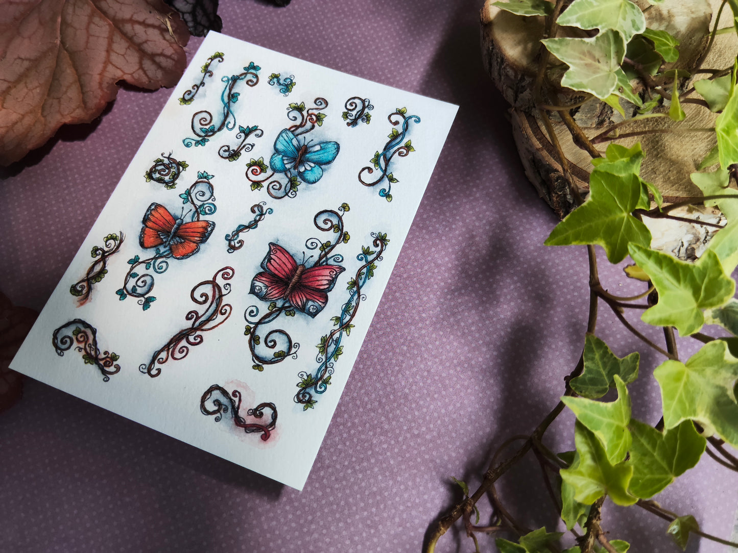 Carte Papillons et Arabesque – Aquarelle Animaux Enchantée