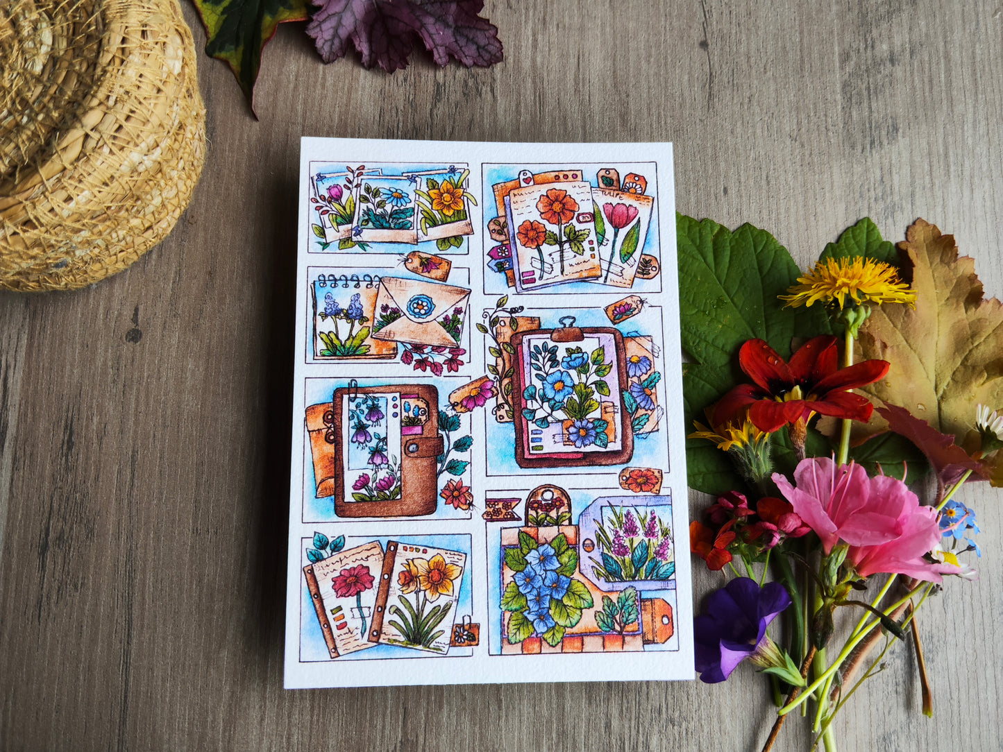 Carte illustrée botanique – Aquarelle originale de fleurs et carnets de nature – Illustration poétique imprimé sur papier 300g