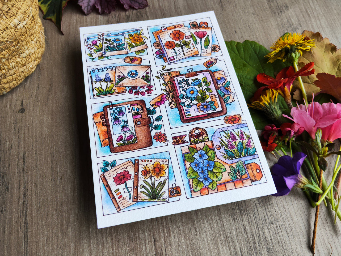 Carte illustrée botanique – Aquarelle originale de fleurs et carnets de nature – Illustration poétique imprimé sur papier 300g